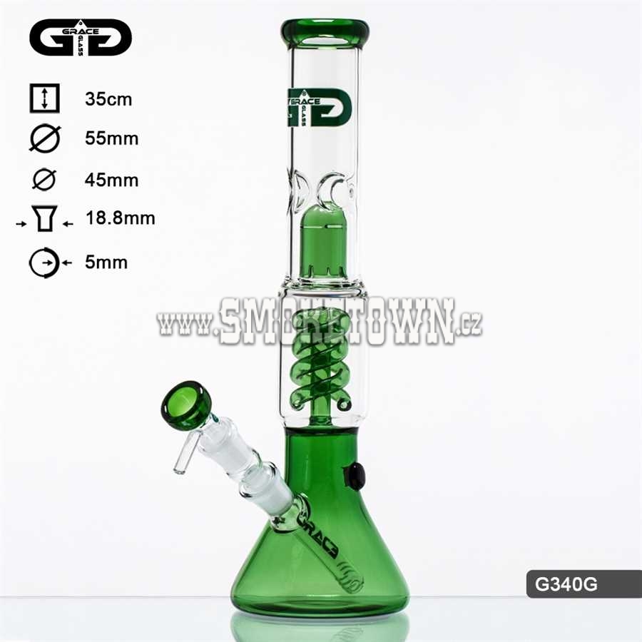 Grace Glass Beaker Icebong Spiral Percolator Green 35cm