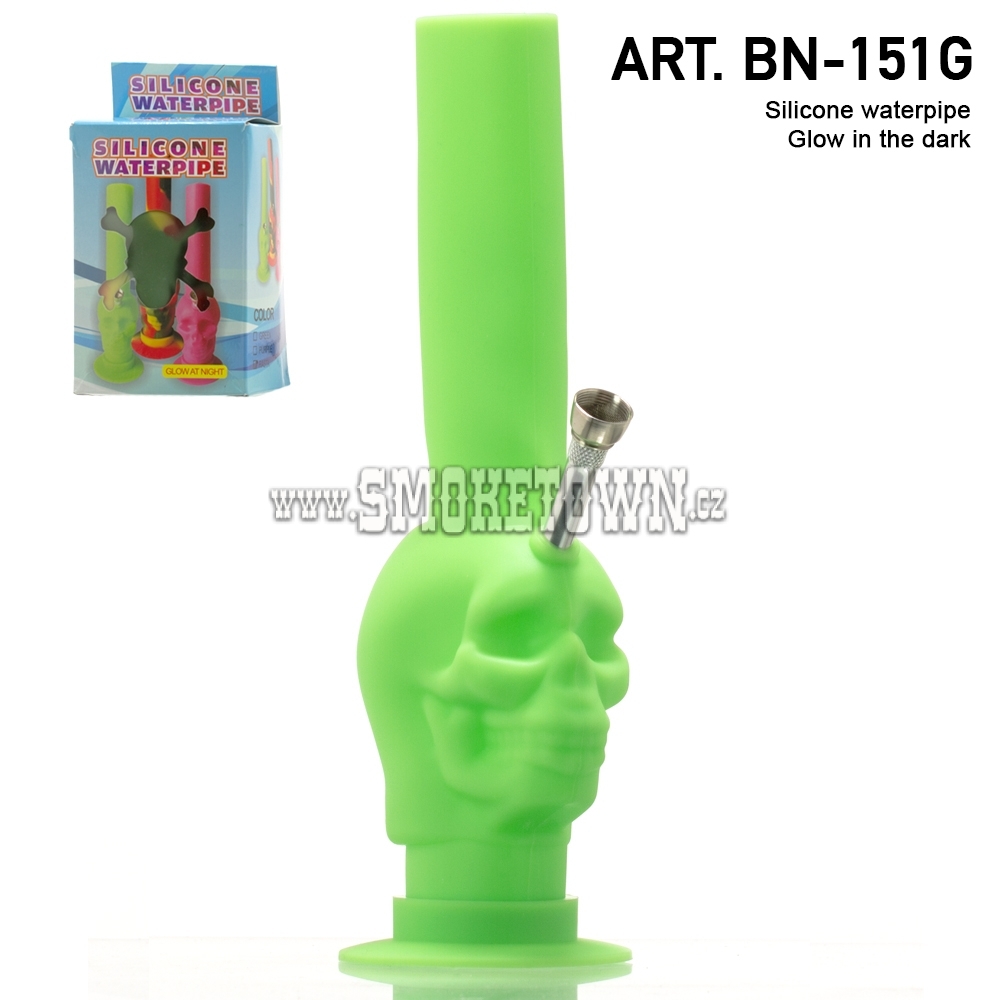 Silicon Bong Glow Skull Green 25cm