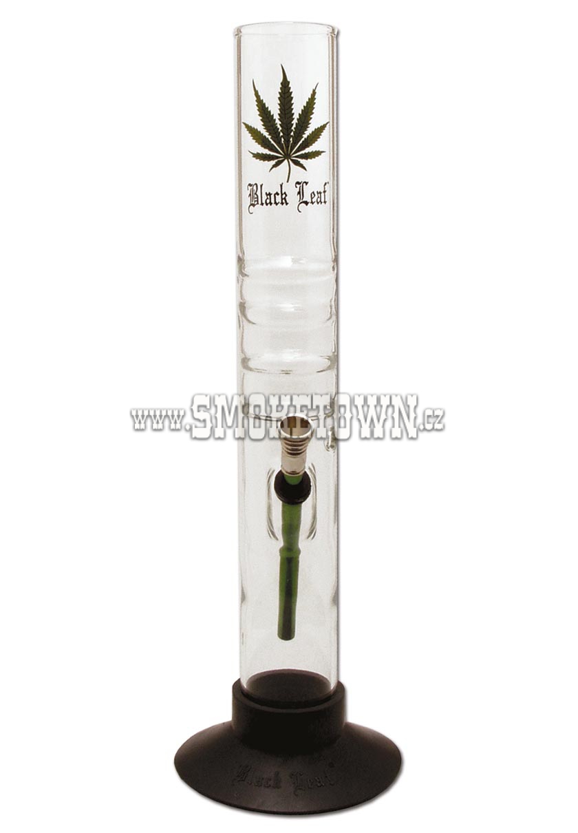 Black Leaf Glass Bong Black Straight 39cm