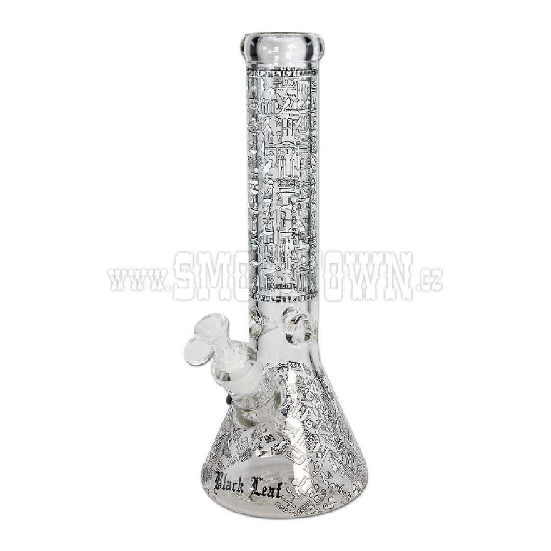 Black Leaf Hieroglyphs Beaker Bong Ice Glow 7mm 35cm
